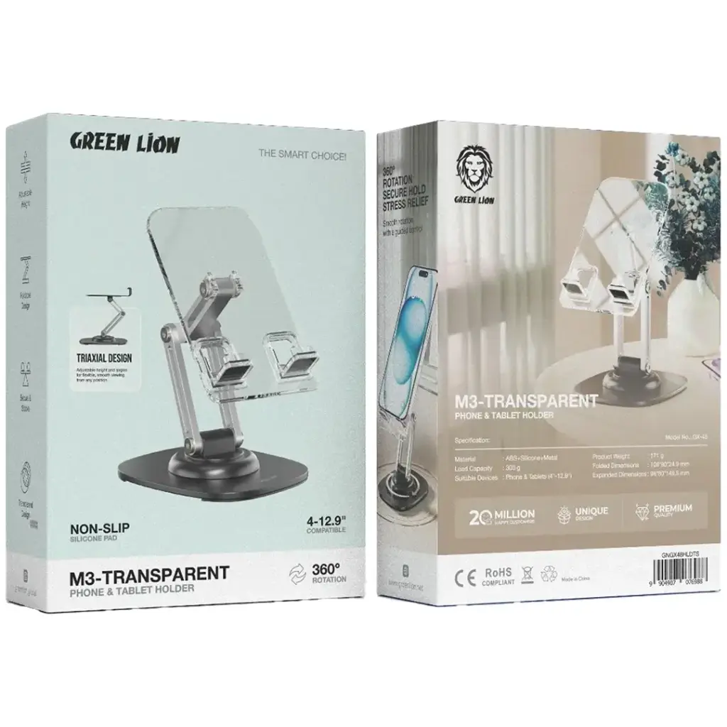 استند رومیزی جمع شونده موبایل و تبلت M3 گرین لاینGreen Lion M3-Transparent